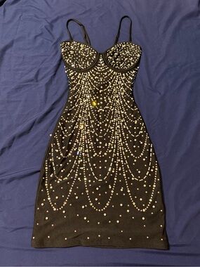 Windsor Black Embellished Mini Dress with Crystal Accents
